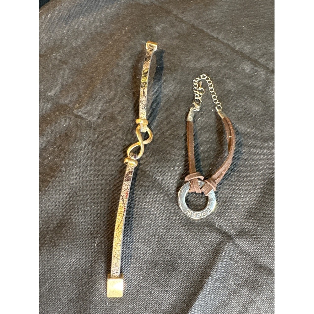 Two Bracelets Leather Cord‎ Infinity Symbol Charm Circle Pendant Silver Tone